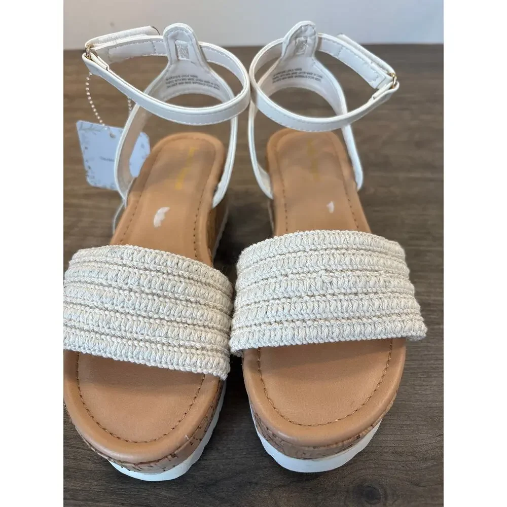 Girls NEW In Box Haute Hippie Cream Lohla Woven Strappy Platform Sandals Size 1